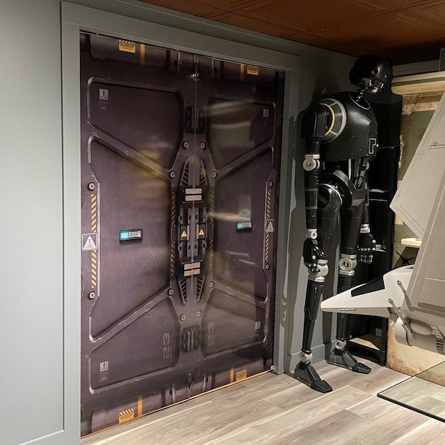 Futuristic airlock door wraps for man cave