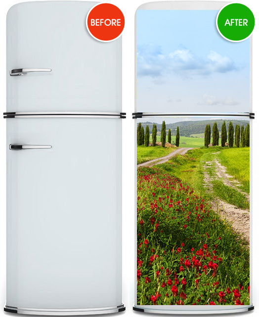 Tuscan mural, Italian landscape with cypresses door decal, self-adhesive, single piece