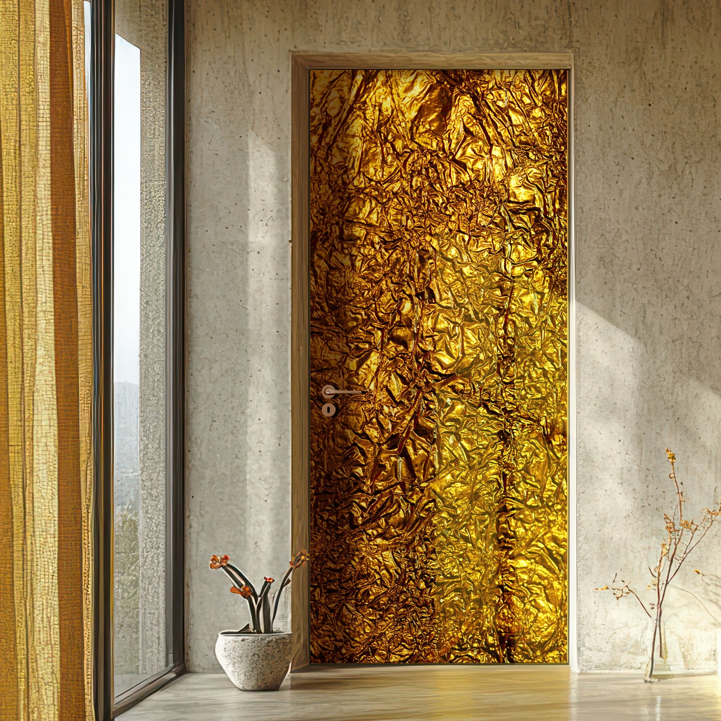 Door sticker with gold pattern, wrap, cover. 1 piece, self-adhesive
