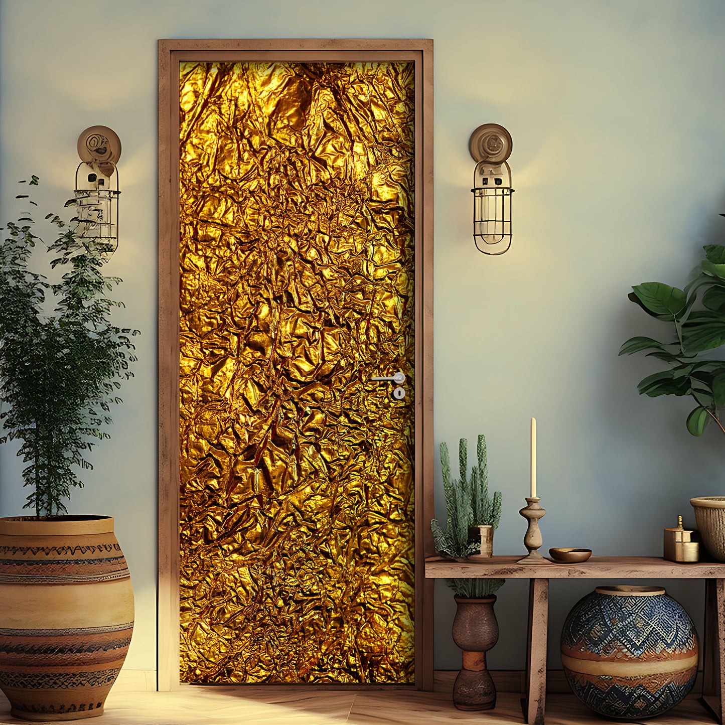Door sticker with gold pattern, wrap, cover. 1 piece, self-adhesive