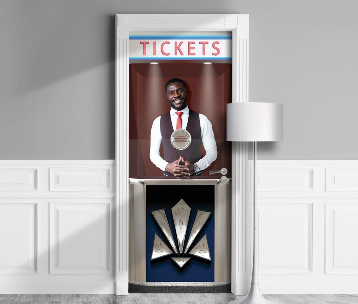 Movie Ticket Booth with Cheerful Usher
