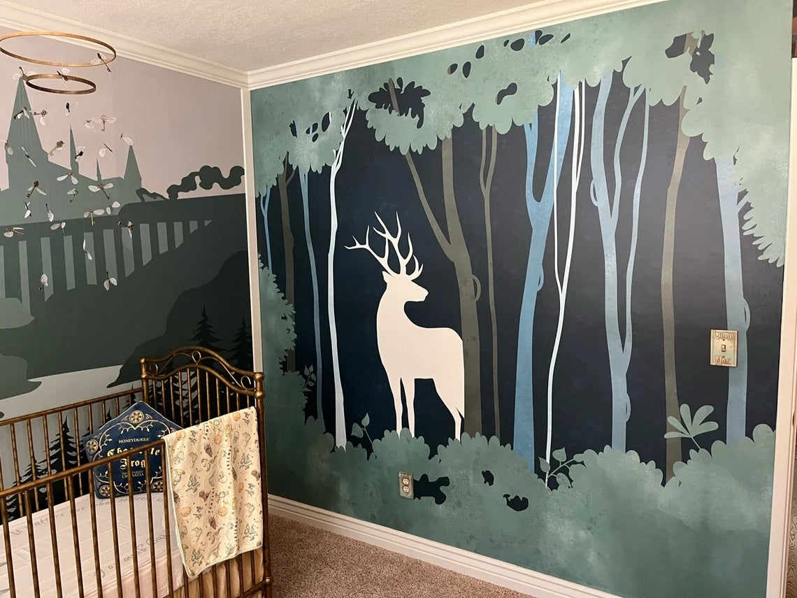 Deer wall mural, teal wall stickers