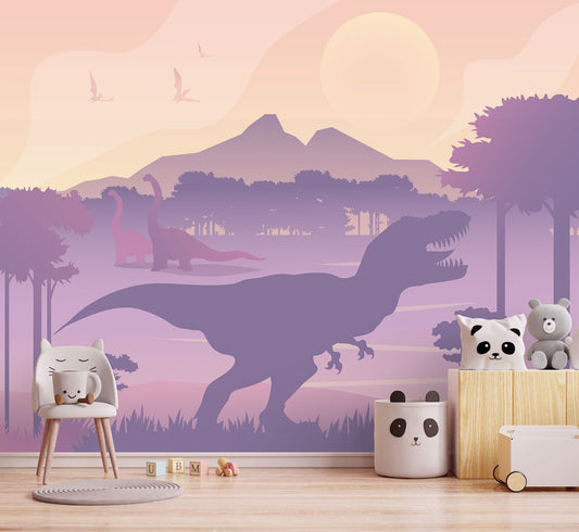 Trex Dinosaur, Jurassic Sunset in Jungles, Mountains wallpaper