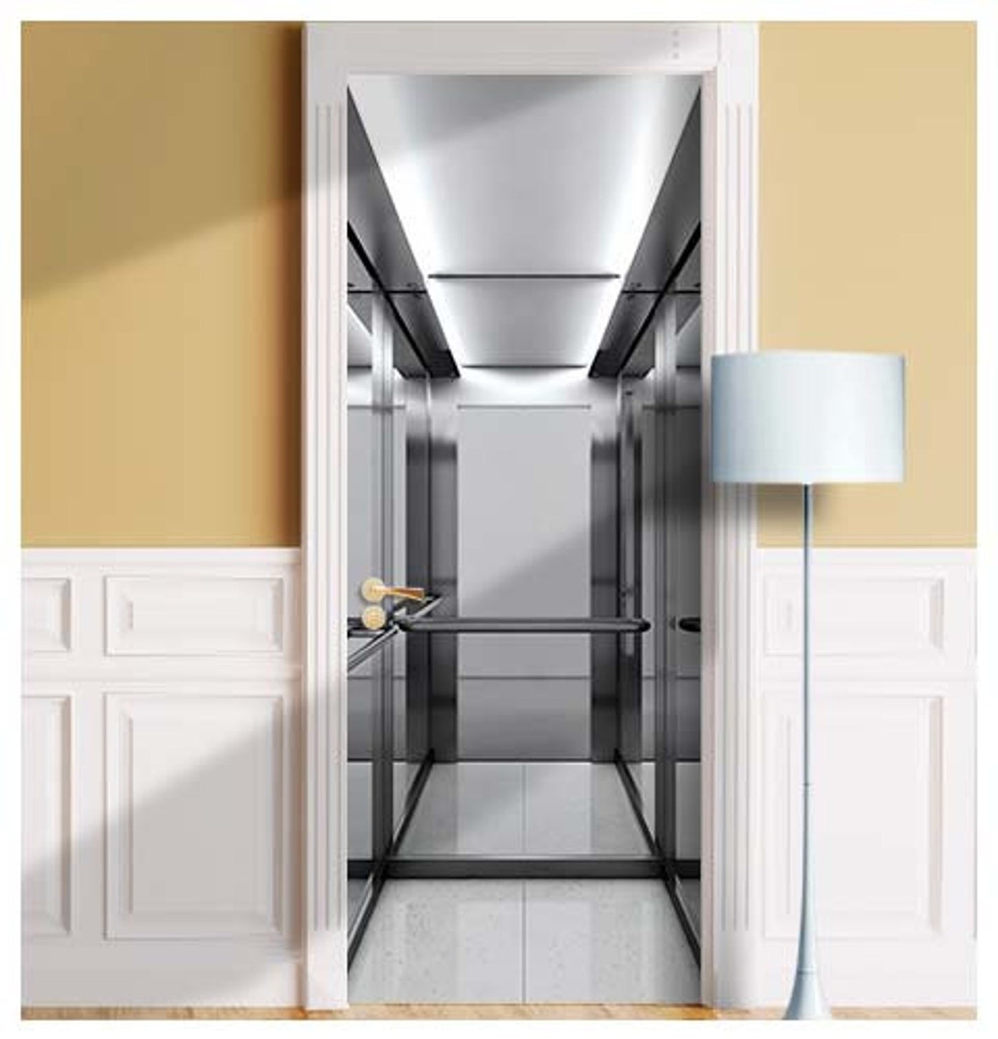 Elevator door wrap, self-adhesive, single piece
