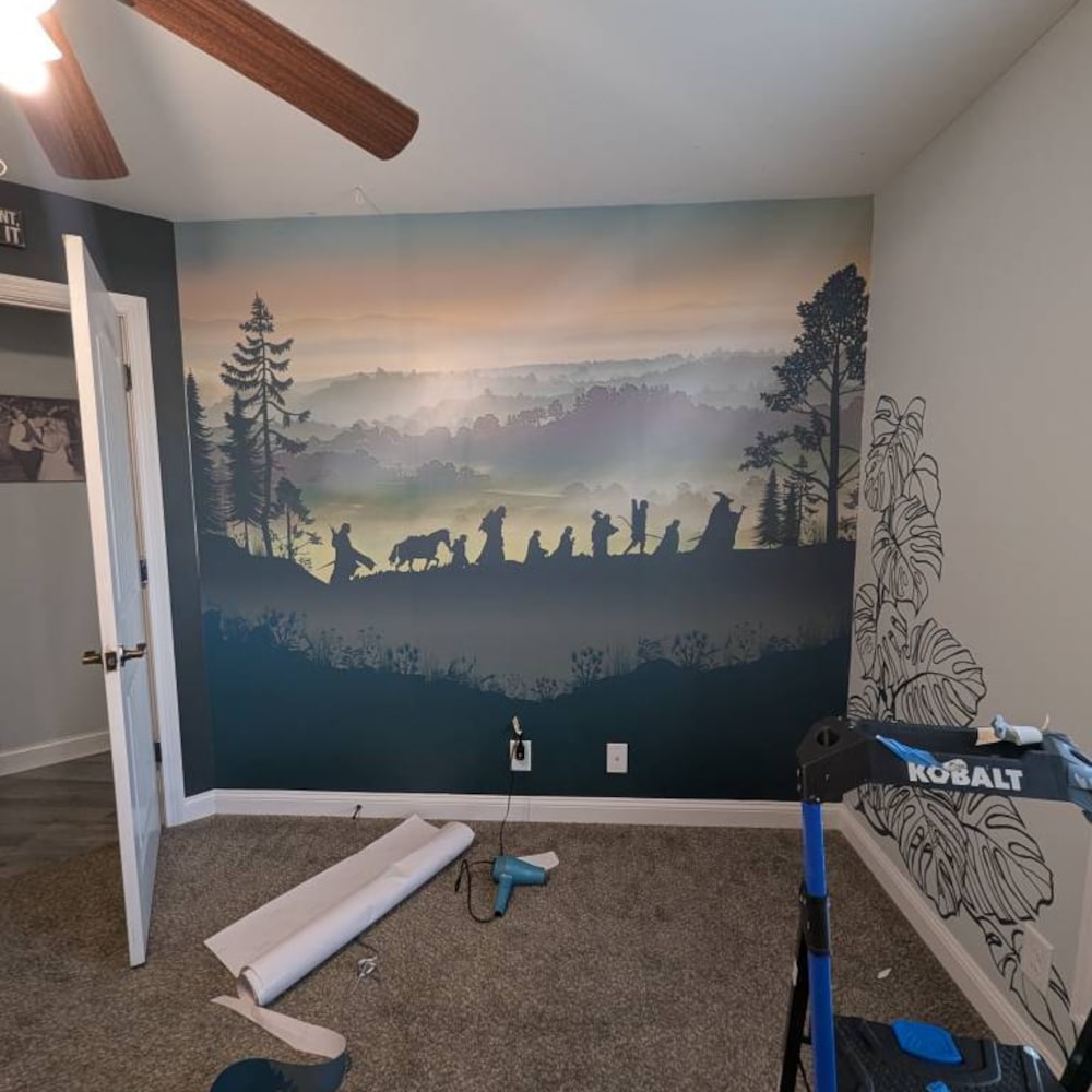 Walking Fellowship wall mural decal, Wallpaper. Hanging murals for walls. Pastel palette