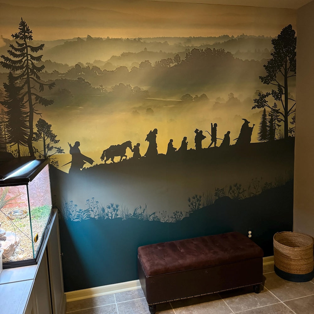 Walking Fellowship wall mural decal, Wallpaper. Hanging murals for walls. Pastel palette