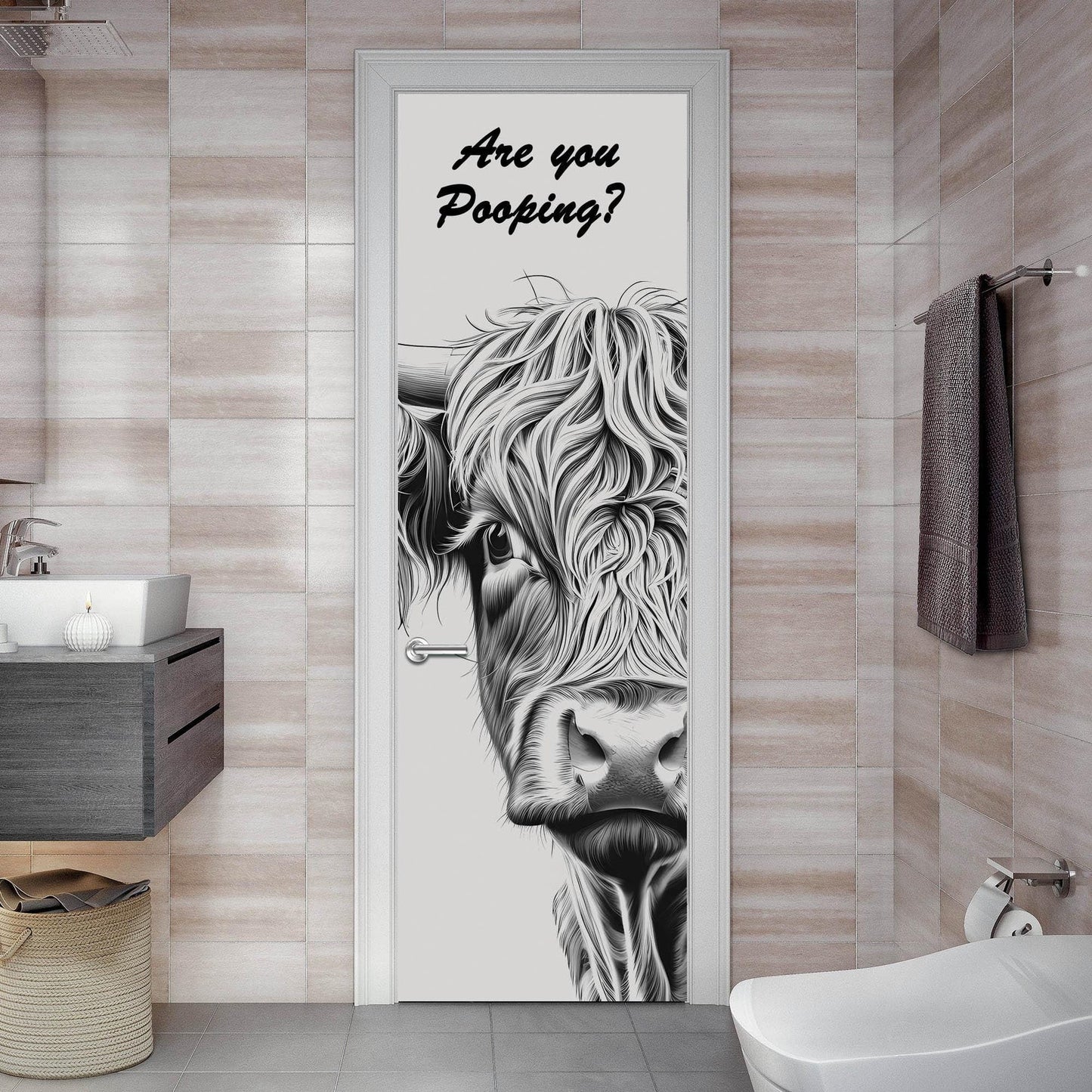 Funny cow door cover stickers for bathroom
