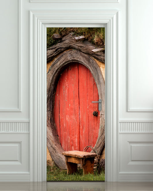 Hobbit door sticker mural, red oval, self-adhesive, single piece