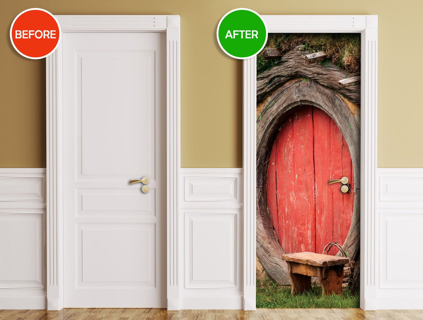 Hobbit door sticker mural, red oval, self-adhesive, single piece