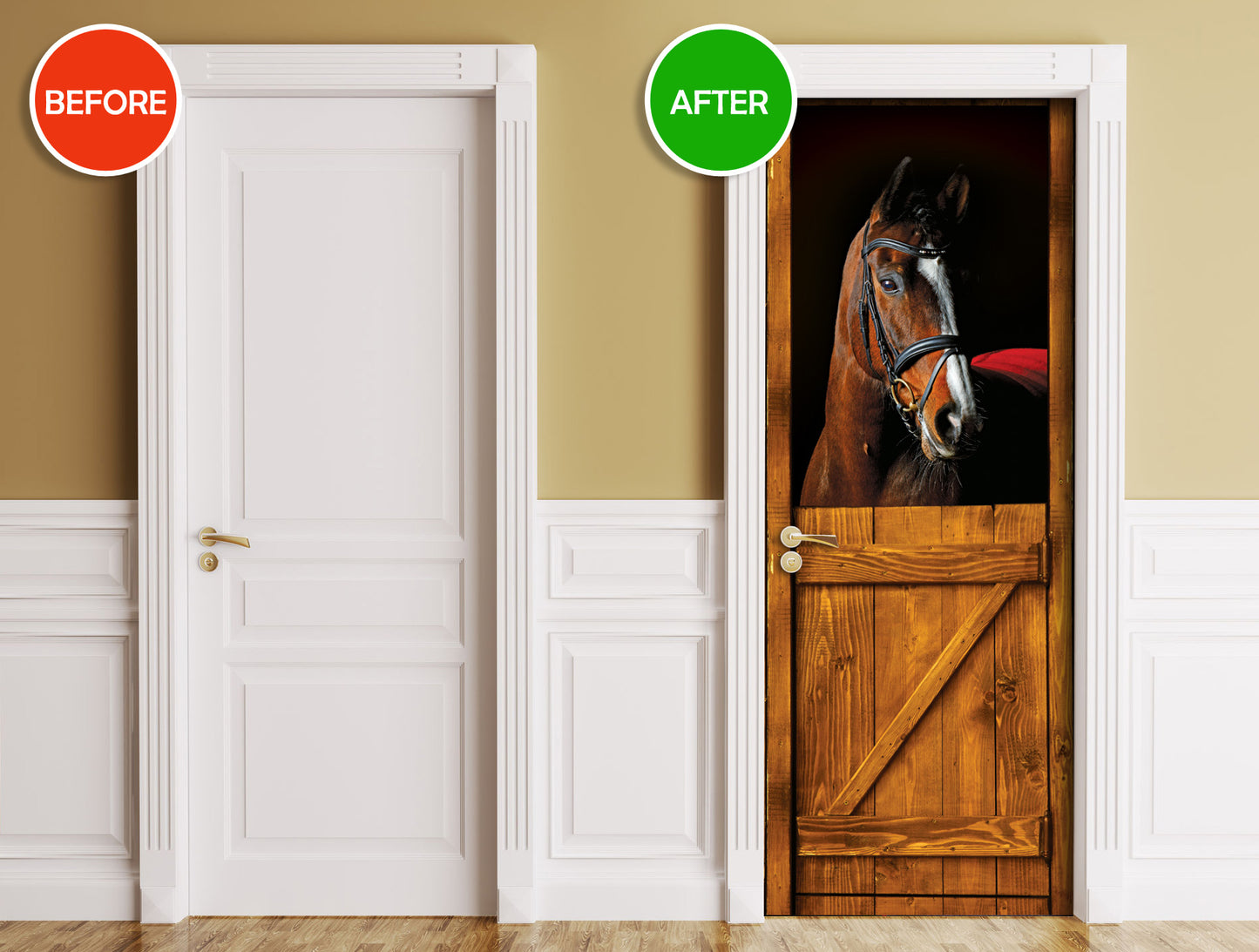Horse in Stall door sticker mural, self-adhesive, single piece