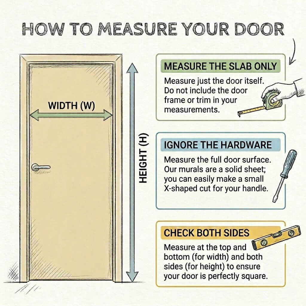 How to measure a door for a mural installation.