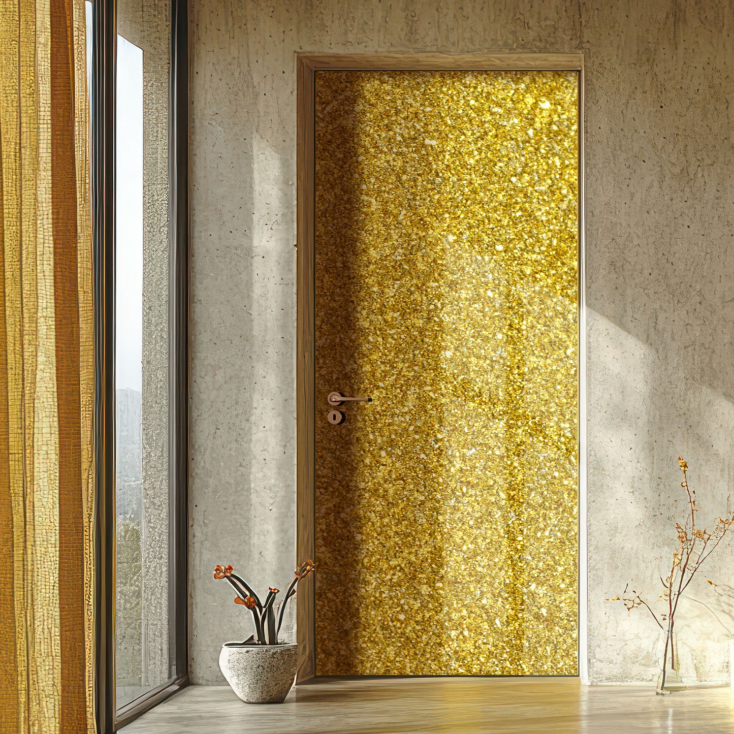 Gold door mural in a modern interior
