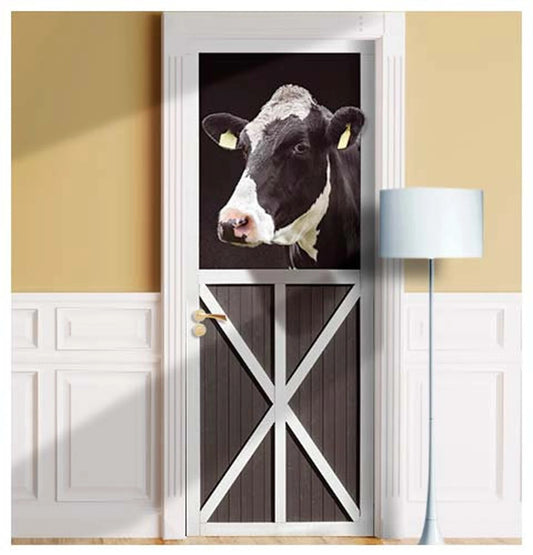 Black Cow in Farm door sticker mural