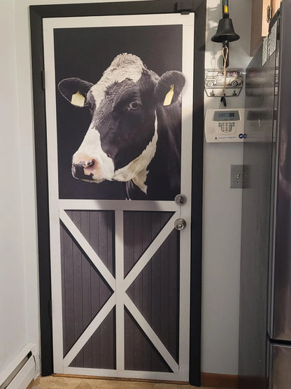 Black Cow in Farm door sticker mural, self-adhesive, single piece
