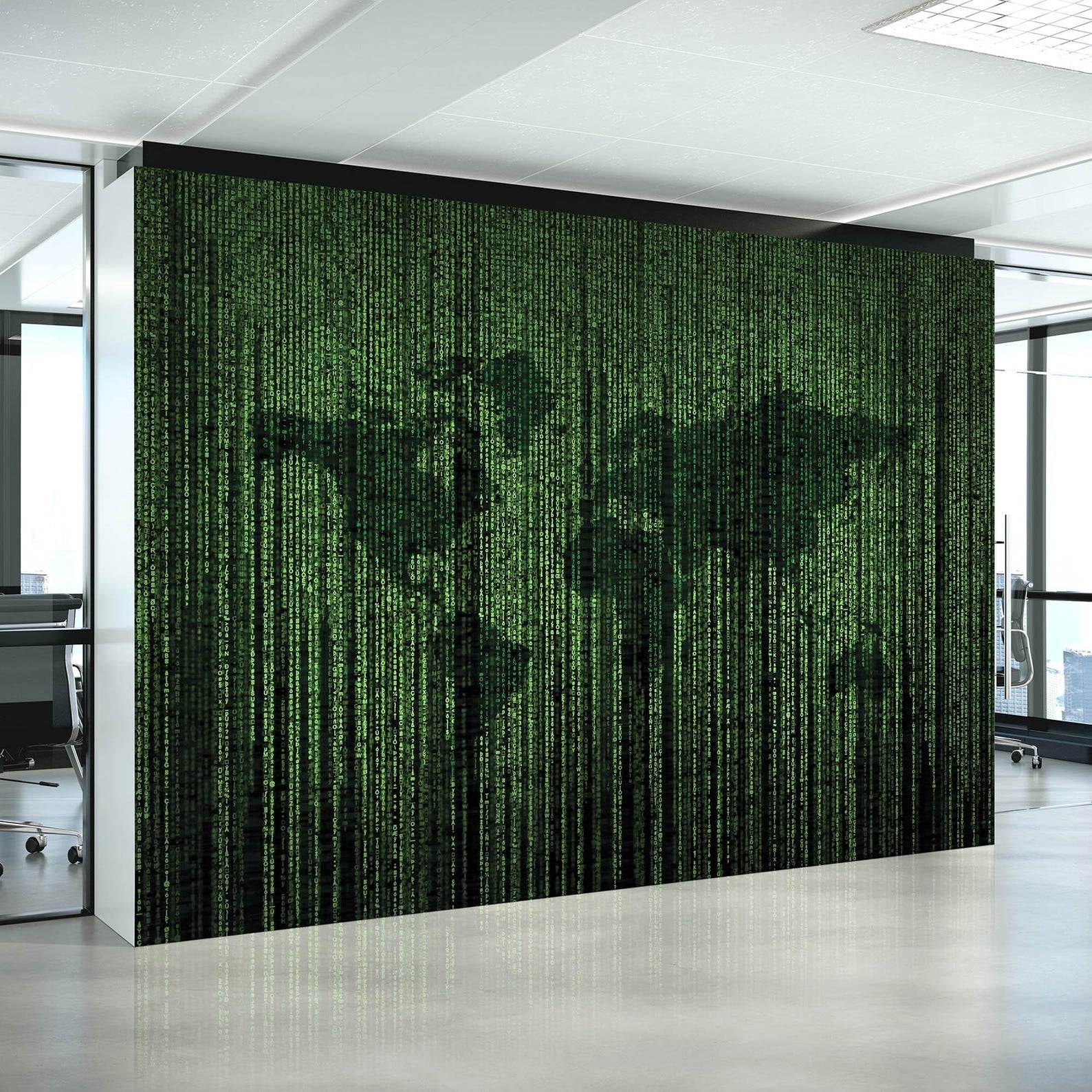 Digital Rain Code World Map - Man Cave Wall Mural Decal, Wallpaper or ...