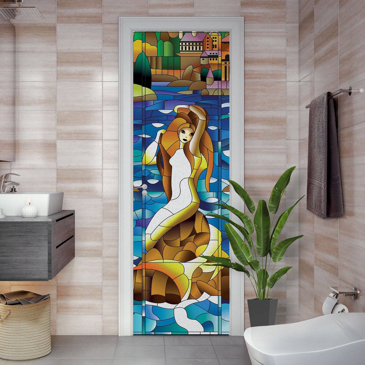 Stained glass mermaid window