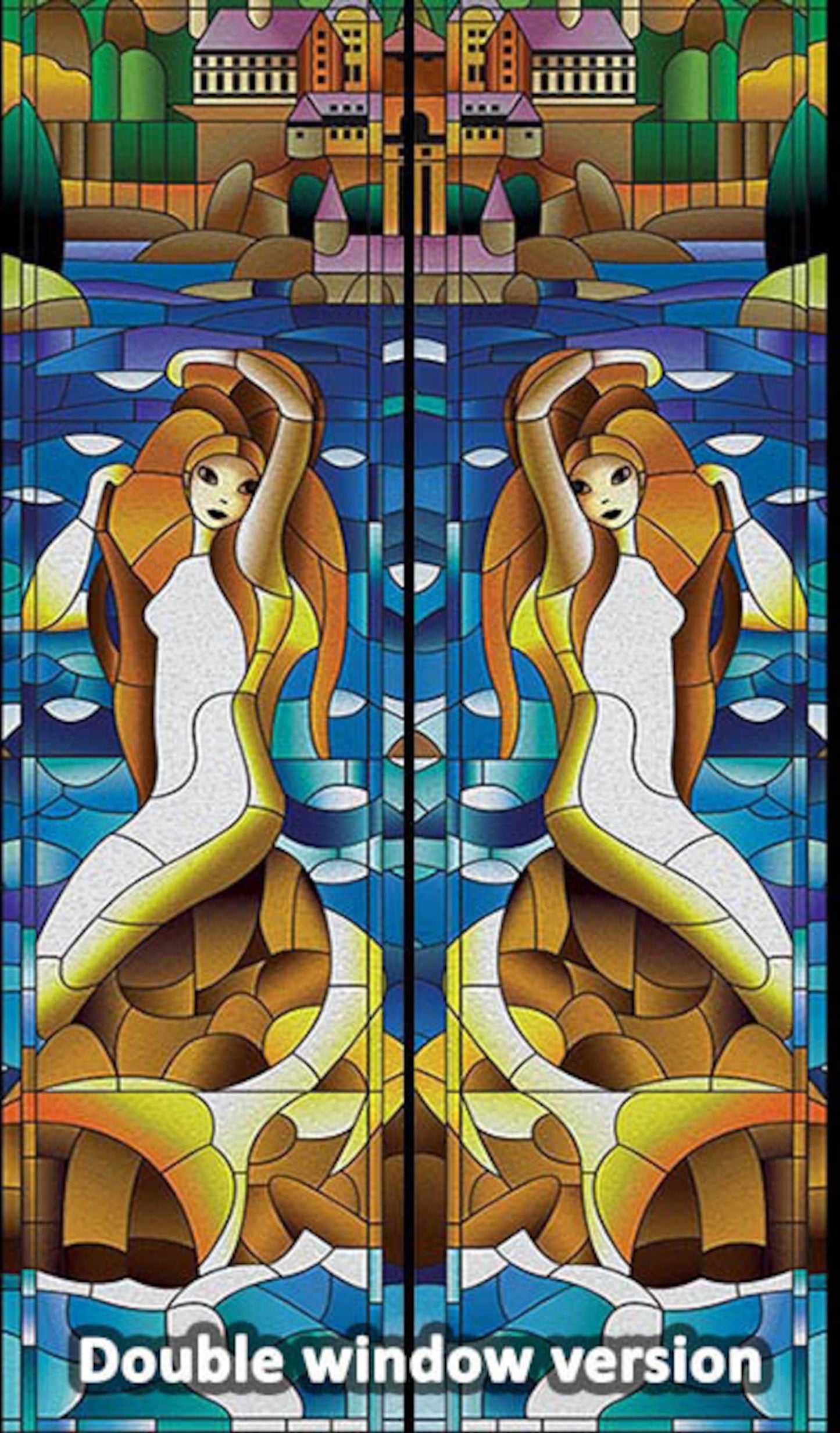 Magic Mermaid window, translucent stained glass imitation sticker mural, self-adhesive, single piece