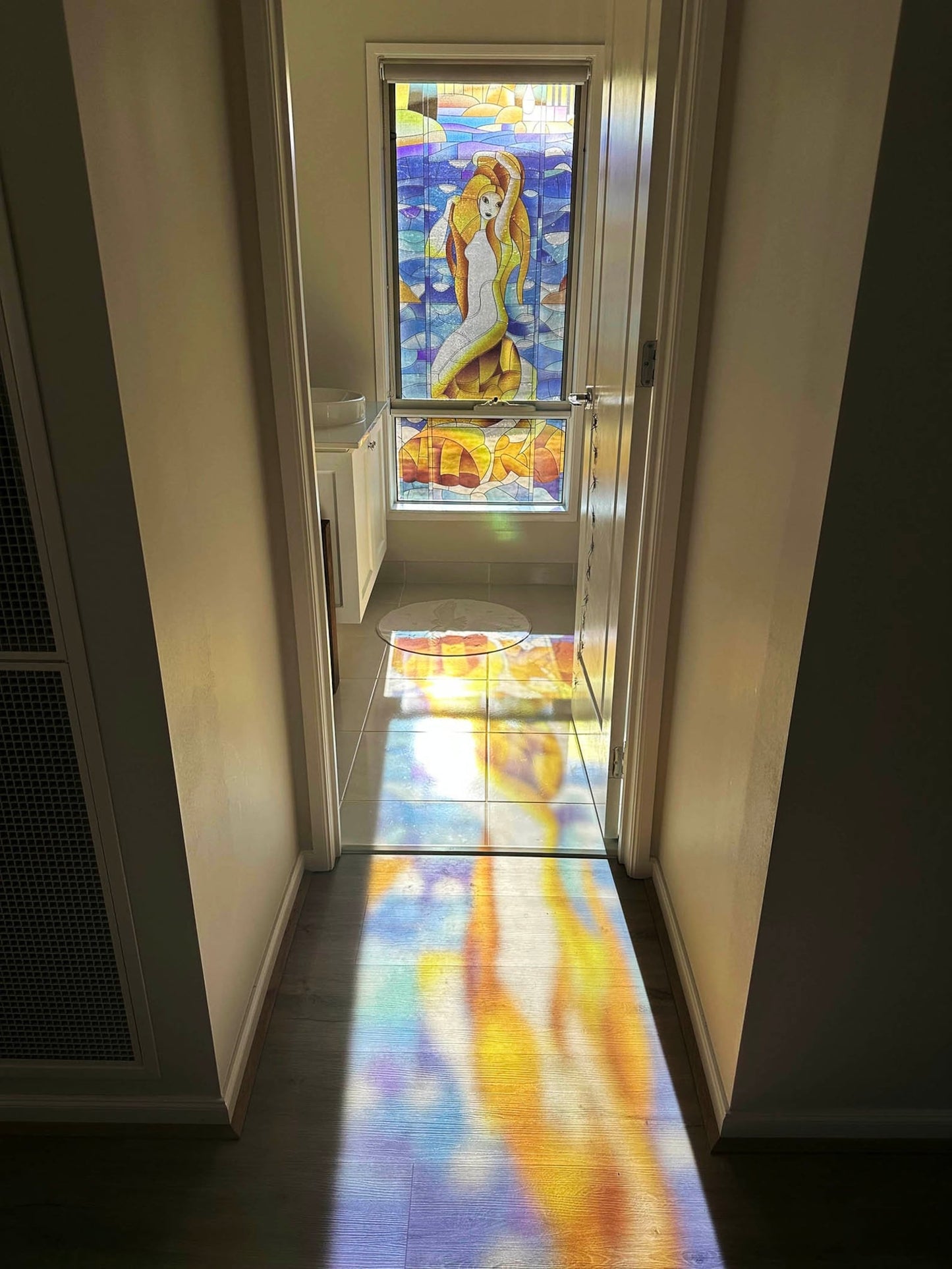 Magic Mermaid window, translucent stained glass imitation sticker mural, self-adhesive, single piece