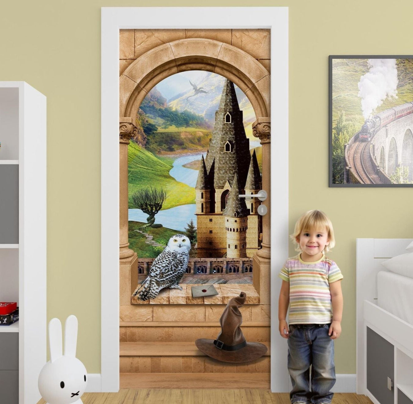 Magical Castle door sticker mural, self-adhesive, single piece