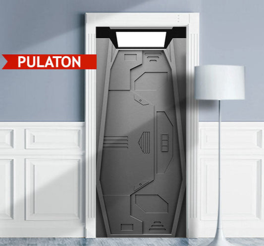 Star Trek Holodeck door sticker mural, Man cave bunker.  Cyberpunk interior.