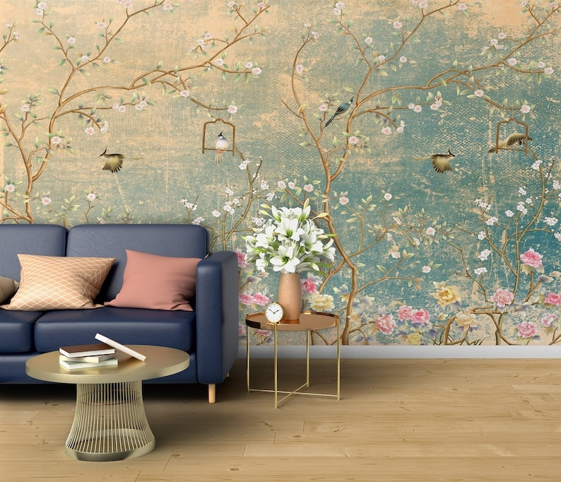 Chinoiserie Spring Birds - entire wall decals