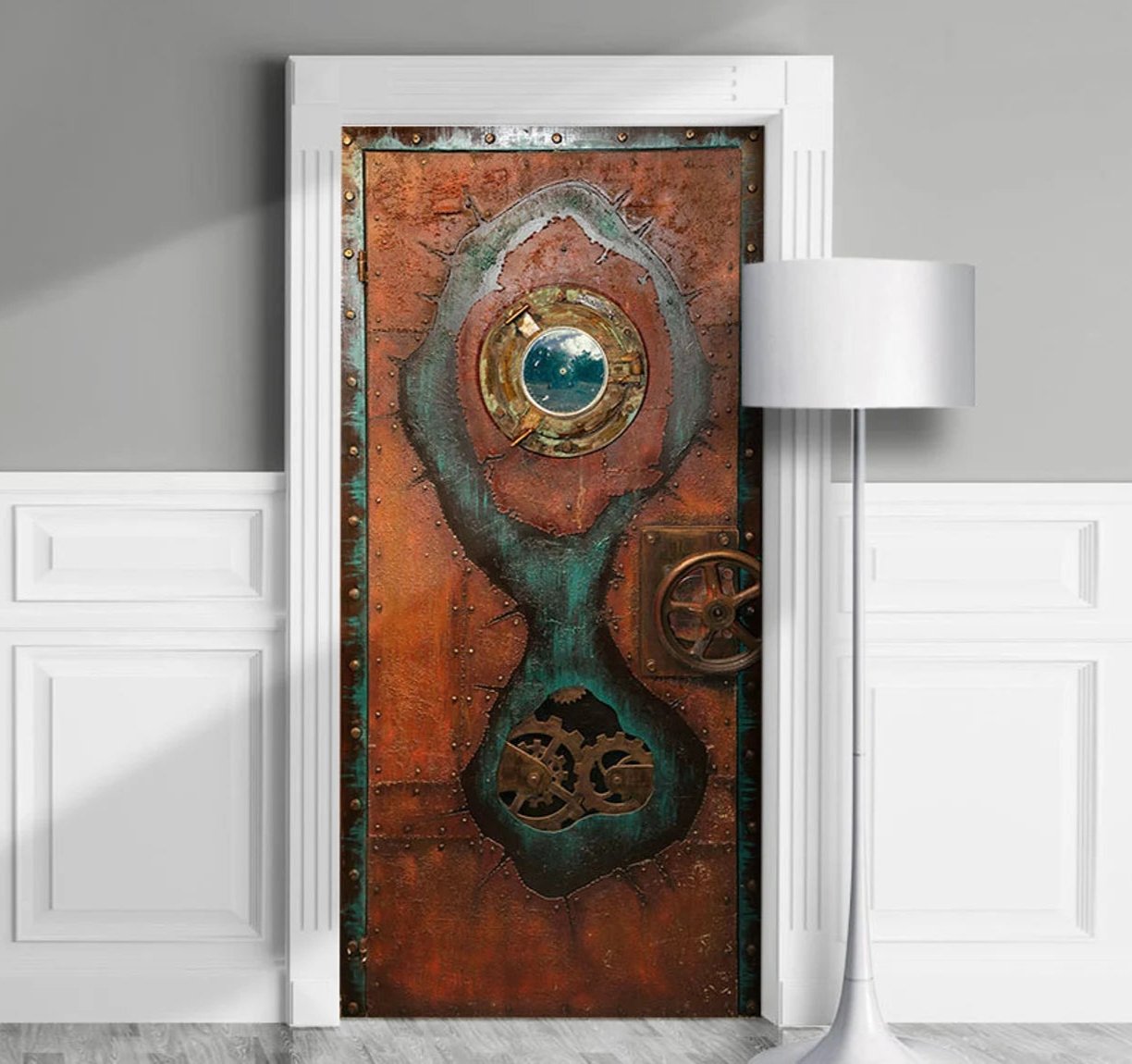 Steampunk Leather Portal, Illuminator door sticker mural