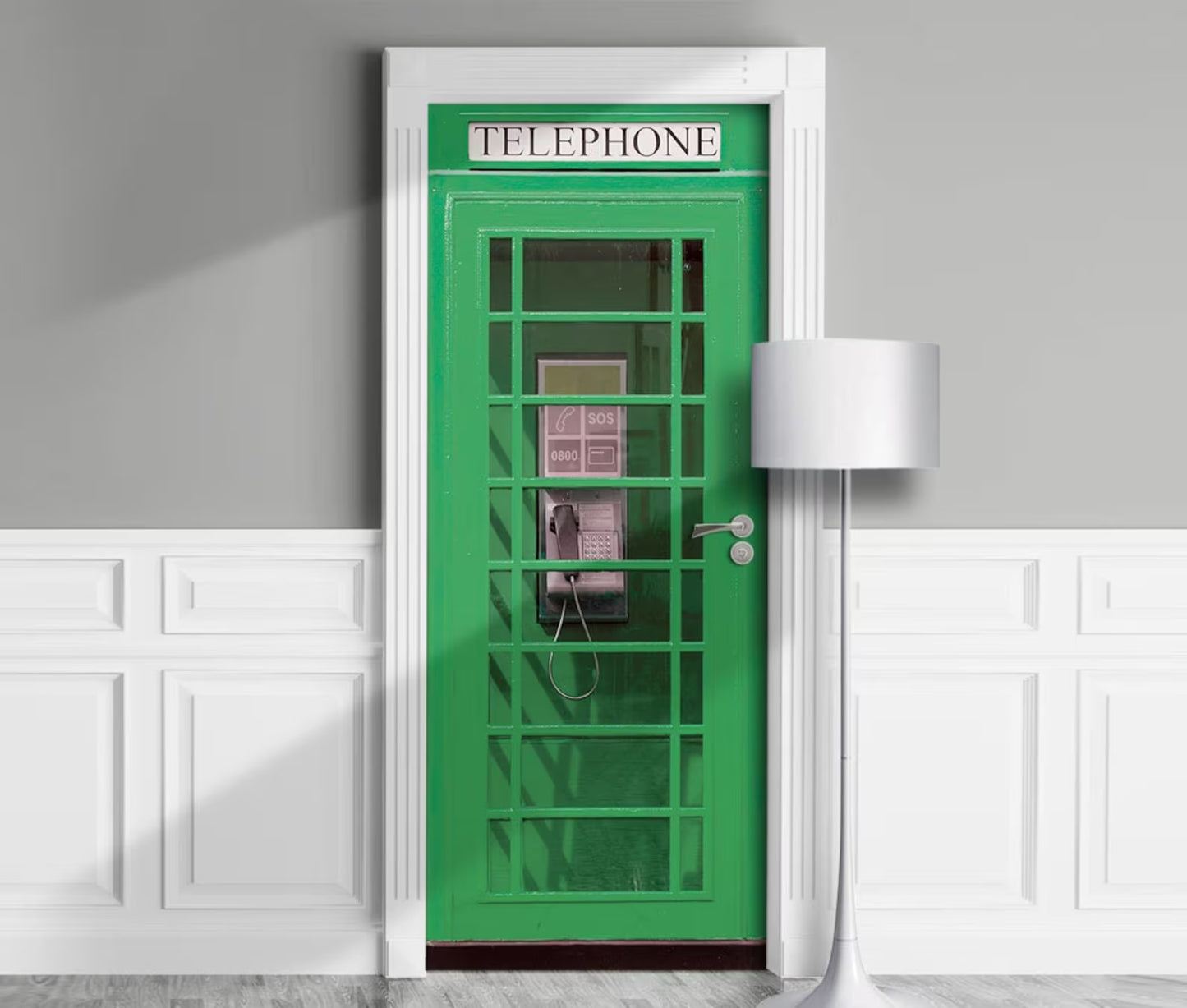 Irish Phone Box door sticker mural. Pub decor