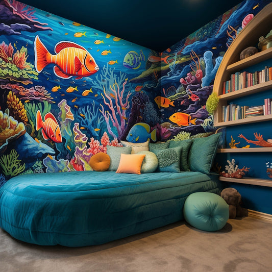 Underwater wall mural, daycare wall art