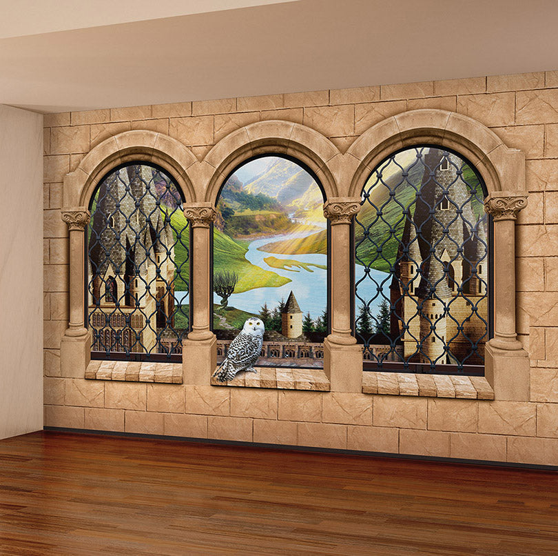 Potter mural nursery. Castle wall mural. Snow Owl, Gothic Terrace. Autocollant mural