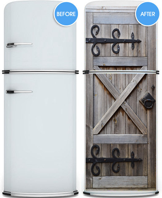 Barn door for fridge covering
