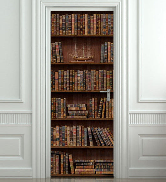 Antique books shelves door mural. Dementia door covers