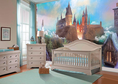 Magic castle wall mural for a nursery.
