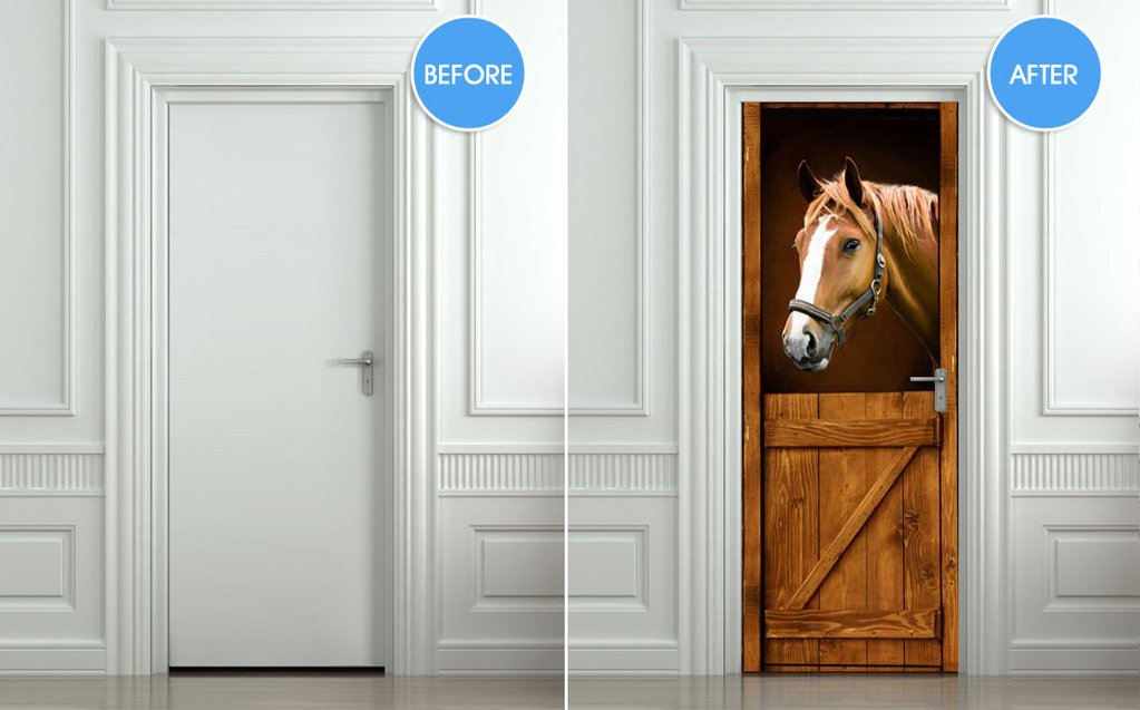 Horse in a barn stable stall, door sticker mural