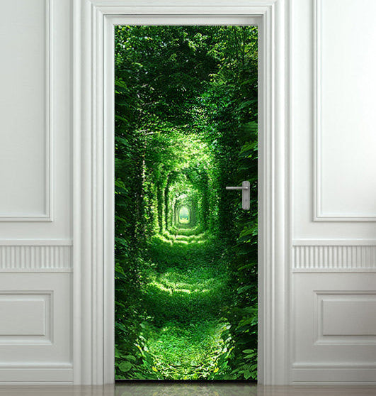 Forest green tunnel door mural. Rabbit hole. Alice in Wonderland