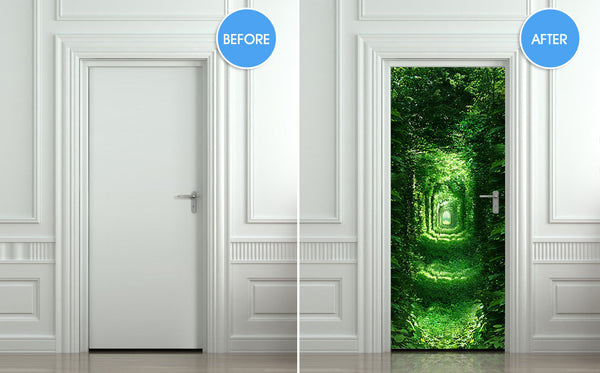 Door wall sticker forest green tunnel rabbit hole wanderland self-adhesive poster, mural, decole, film 30"x79" (77x200 cm) - Pulaton stickers and posters
 - 2