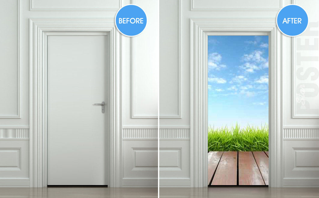 Door STICKER landscape cloud grass village exit natural mural decole film self-adhesive poster 30"x79"(77x200 cm) - Pulaton stickers and posters
- 2