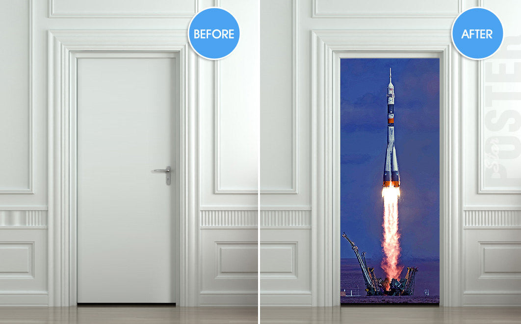 Door STICKER rocket space start aero mural decole film self-adhesive poster 30"x79"(77x200 cm) - Pulaton stickers and posters
 - 2