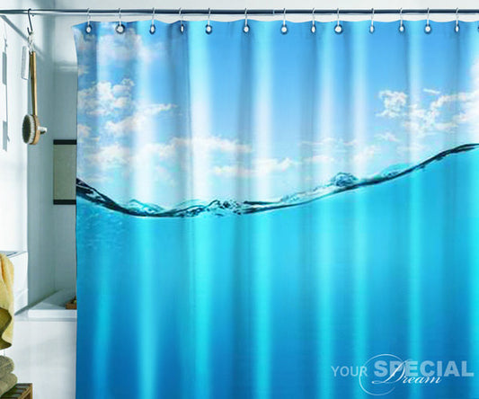 Ocean Water Wave Shower Curtain 71"W×74"H (180x188cm)