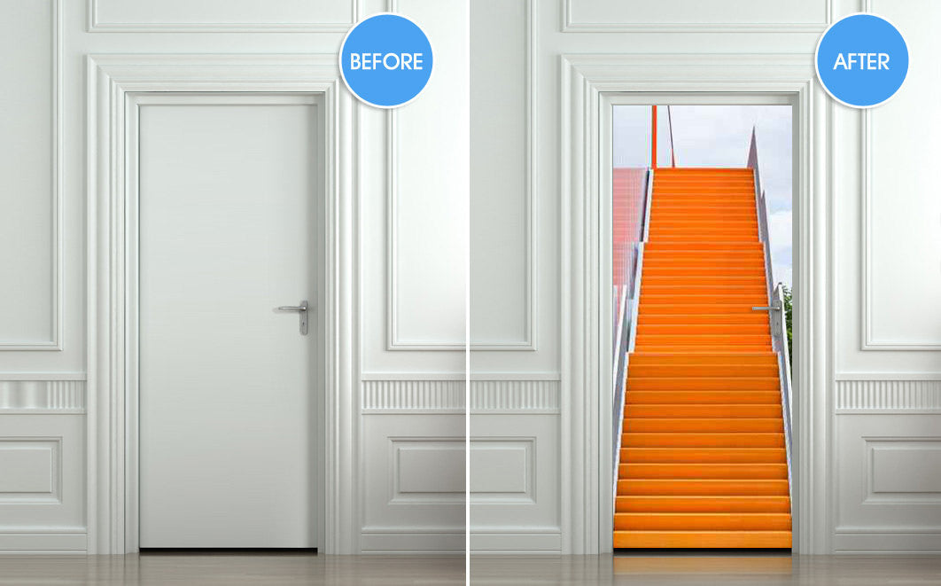Door STICKER stair orange raise raising mural decole film self-adhesive poster 30"x79"(77x200 cm) - Pulaton stickers and posters
- 2