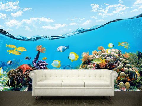 Removable ocean wall mural. Underwater wall decals