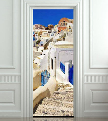 Door STICKER Greek  town streets travel mural