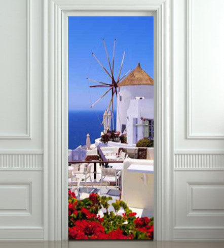 Door STICKER Greek town mill