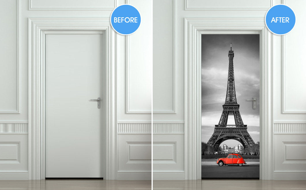 Door STICKER Eiffel tower red car mural decole film self-adhesive poster 30"x79"(77x200 cm) - Pulaton stickers and posters
- 2