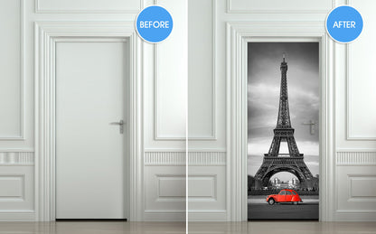 Door STICKER Eiffel tower red car mural decole film self-adhesive poster 30"x79"(77x200 cm) - Pulaton stickers and posters
 - 2