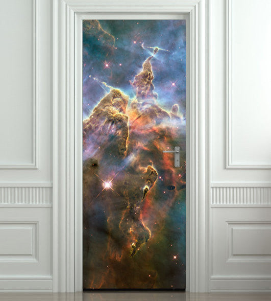 Cosmos door sticker, galaxy, space, stars, hubble mural.