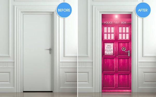 Crazy stuff! Door STICKER PINK Police box magical mural decole film self-adhesive poster 30"x79"(77x200 cm) - Pulaton stickers and posters
 - 2