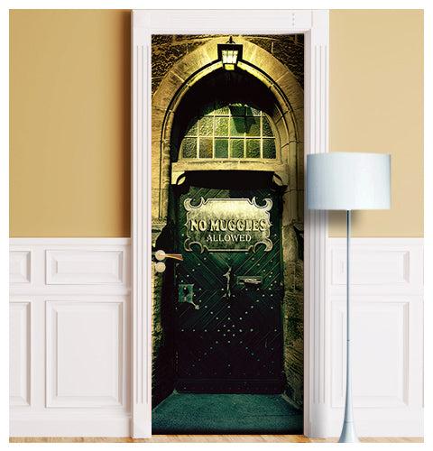 Gothic Magical Castle Door. No Entrance for Muggles. Portal for Wizards. Mural, Decal, Self-adhesive Poster, Cover, Wrap