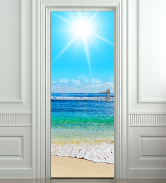 Ocean beach door sticker mural