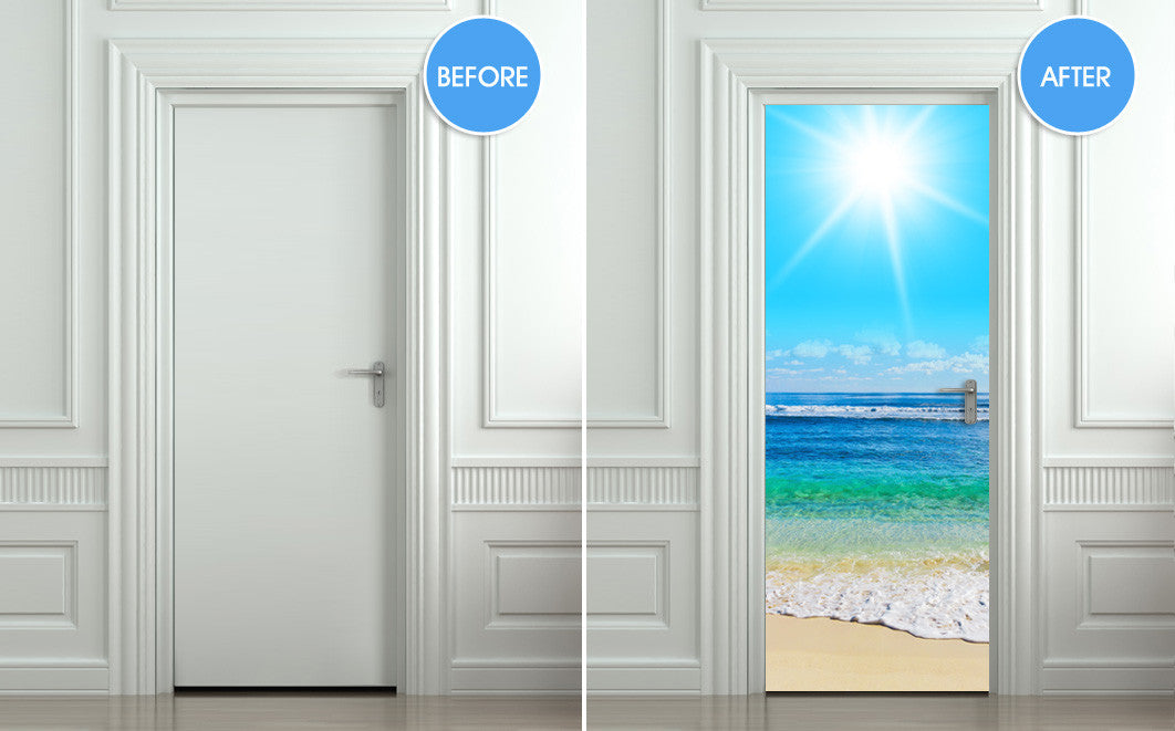 Ocean beach door sticker mural