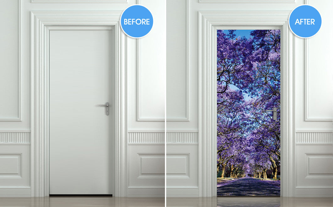 Door Wall sticker - Purple alley mural, self-adhesive, single piece